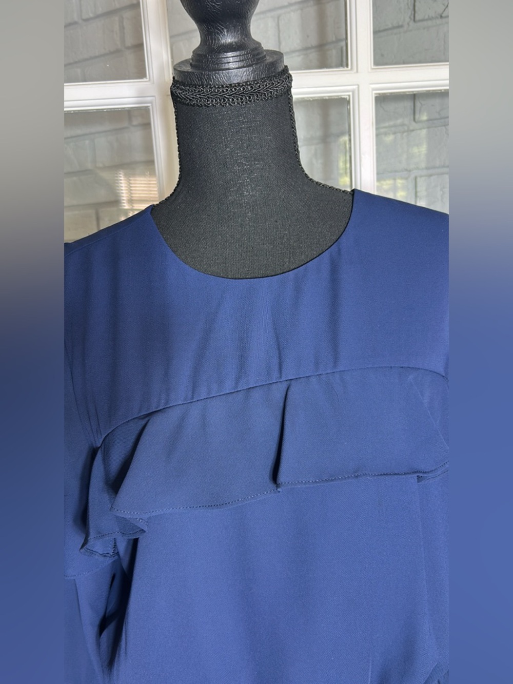 Michael Kors Dress Knee Length Medium Women’s Blue Chiffon Ruffle Long Sleeve - Picture 4 of 12